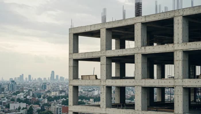 Estructura de concreto de un edificio en obra en la Ciudad de México